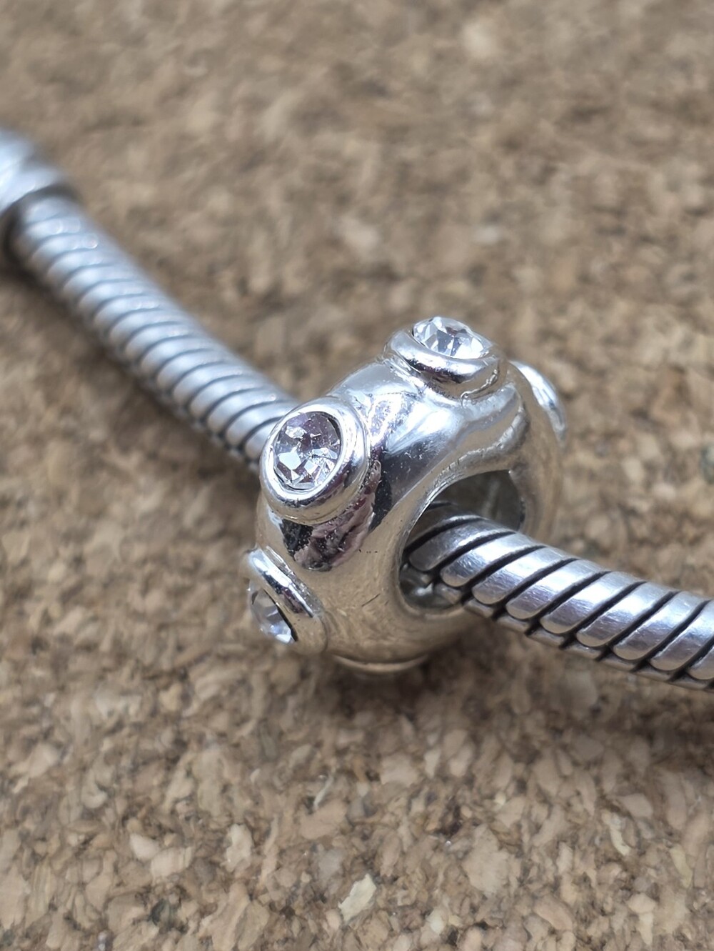 5/$25 ❤️ SILVER WHITE CZ STUDDED SPACER CHARM FOR PANDORA